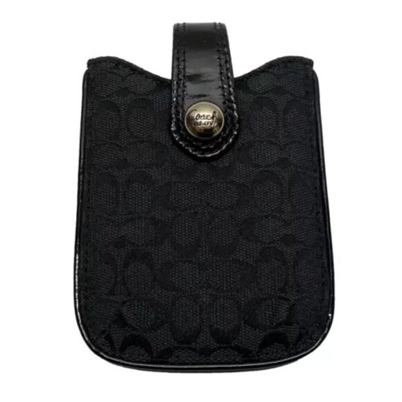 Coach Signature Cell Phone Case Black Canvas Leather Trim Magnetic Logo Closure - Picture 1 of 9